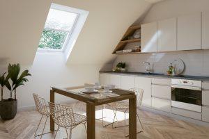 cucina con tenda alla veneziana